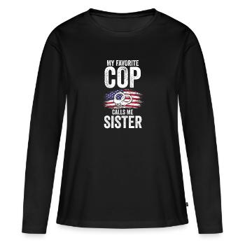 Cop Schwester Cop Schwester Familie Geschenk - Frauen Premium Bio Langarmshirt - Schwarz - Vorne - Julia (174cm)