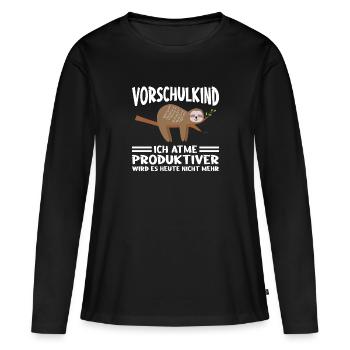 Vorschule Faultier Vorschulkind Geschenk - Frauen Premium Bio Langarmshirt - Schwarz - Vorne - Julia (174cm)