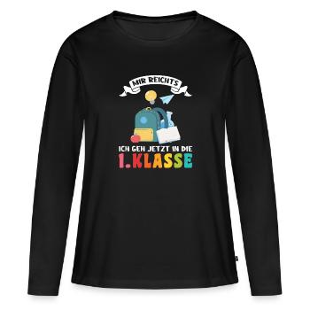 1.Klasse Schulanfang Schulanfänger Geschenk - Frauen Premium Bio Langarmshirt - Schwarz - Vorne - Julia (174cm)