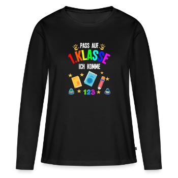 1.Klasse Schulanfang Schulanfänger Geschenk - Frauen Premium Bio Langarmshirt - Schwarz - Vorne - Julia (174cm)