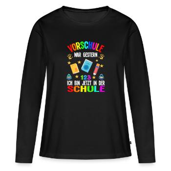 Schulkind Schulanfang Schulanfänger Geschenk - Frauen Premium Bio Langarmshirt - Schwarz - Vorne - Julia (174cm)