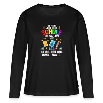 Schulkind Schulanfang Schulanfänger Geschenk - Frauen Premium Bio Langarmshirt - Schwarz - Vorne - Julia (174cm)