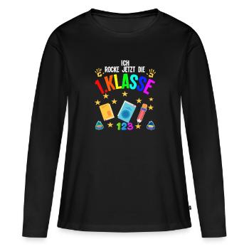 1.Klasse Schulanfang Schulanfänger Geschenk - Frauen Premium Bio Langarmshirt - Schwarz - Vorne - Julia (174cm)