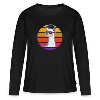 Chapeau de doctorat lama diplôme retro lama promotion - T-shirt manches longues Premium bio Femme - noir - Devant - Julia (174cm)