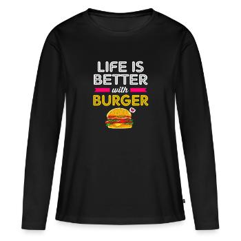 Cheeseburger - T-shirt manches longues Premium bio Femme - noir - Devant - Julia (174cm)