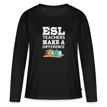 Professeur d’anglais Professeur d’anglais - T-shirt manches longues Premium bio Femme - noir - Devant - Julia (174cm)