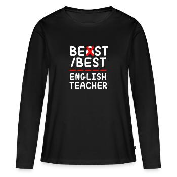 Professeur d’anglais Professeur d’anglais - T-shirt manches longues Premium bio Femme - noir - Devant - Julia (174cm)