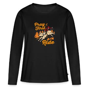 Rodéo - T-shirt manches longues Premium bio Femme - noir - Devant - Julia (174cm)