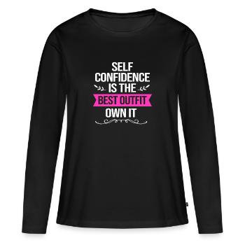 Positivité corporelle - T-shirt manches longues Premium bio Femme - noir - Devant - Julia (174cm)