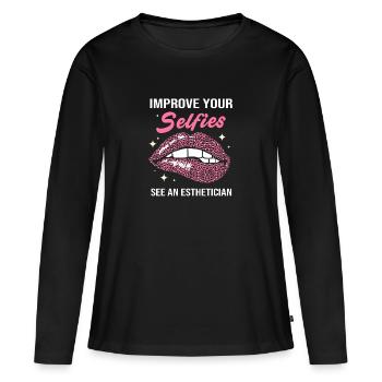 Maquillage esthéticienne - T-shirt manches longues Premium bio Femme - noir - Devant - Julia (174cm)