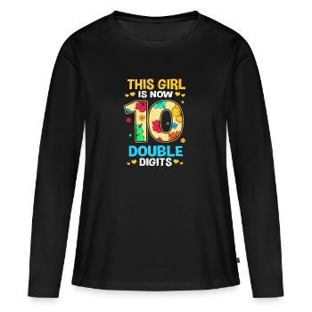 14e anniversaire Dix ans de naissance Date de naissance - T-shirt manches longues Premium bio Femme - noir - Devant - Julia (174cm)