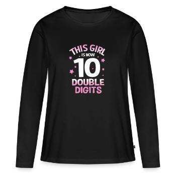 15e anniversaire Dix année de naissance Date de naissance Date de naissance - T-shirt manches longues Premium bio Femme - noir - Devant - Julia (174cm)
