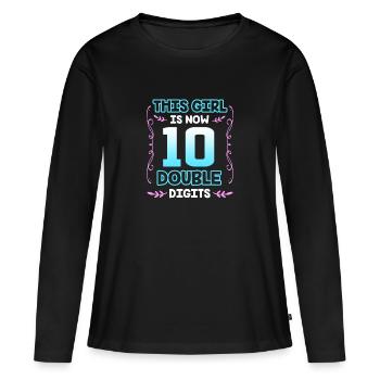16e anniversaire Dix ans de naissance Date de naissance Date de naissance - T-shirt manches longues Premium bio Femme - noir - Devant - Julia (174cm)