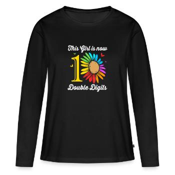 13e anniversaire Dix ans de naissance Date de naissance Date de naissance - T-shirt manches longues Premium bio Femme - noir - Devant - Julia (174cm)