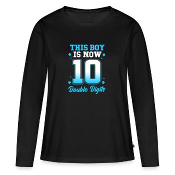 19e anniversaire Dix ans de naissance Date de naissance Date de naissance - T-shirt manches longues Premium bio Femme - noir - Devant - Julia (174cm)
