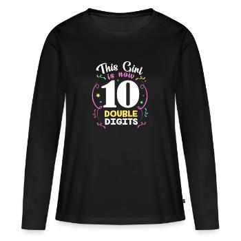 24e anniversaire Dix année de naissance Date de naissance Date de naissance - T-shirt manches longues Premium bio Femme - noir - Devant - Julia (174cm)