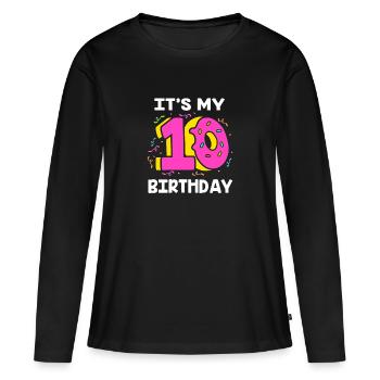 30e anniversaire Dix ans de naissance Date de naissance Date de naissance - T-shirt manches longues Premium bio Femme - noir - Devant - Julia (174cm)