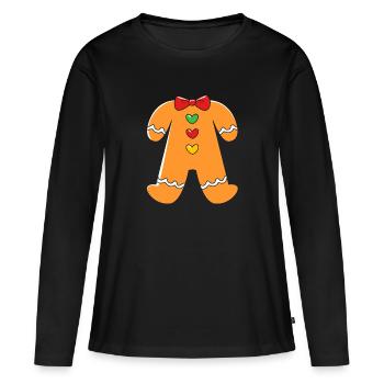 bonhomme en pain d’épice Coeur en pain d’épice Snacking en pain d’épice - T-shirt manches longues Premium bio Femme - noir - Devant - Julia (174cm)