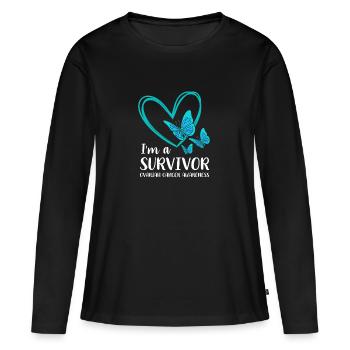 Eierstockkrebs Krebs-Überlebender Krebs - Frauen Premium Bio Langarmshirt - Schwarz - Vorne - Julia (174cm)