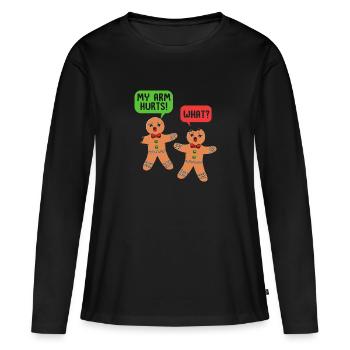 bonhomme en pain d’épice Coeur en pain d’épice Snacking en pain d’épice - T-shirt manches longues Premium bio Femme - noir - Devant - Julia (174cm)