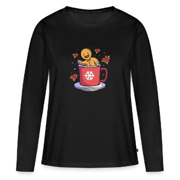 bonhomme en pain d’épice Coeur en pain d’épice Snacking en pain d’épice - T-shirt manches longues Premium bio Femme - noir - Devant - Julia (174cm)