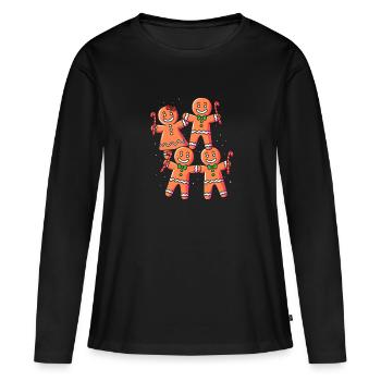 bonhomme en pain d’épice Coeur en pain d’épice Snacking en pain d’épice - T-shirt manches longues Premium bio Femme - noir - Devant - Julia (174cm)