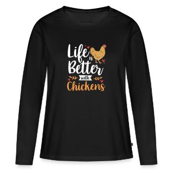 Poulet Volaille - T-shirt manches longues Premium bio Femme - noir - Devant - Julia (174cm)