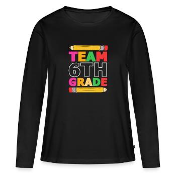 6. Klasse - Frauen Premium Bio Langarmshirt - Schwarz - Vorne - Julia (174cm)