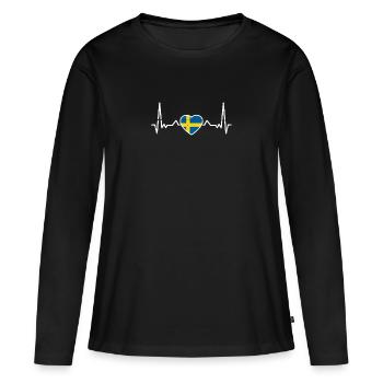 Schweden Herzschlag Schwedische Flagge Schwede - Frauen Premium Bio Langarmshirt - Schwarz - Vorne - Julia (174cm)