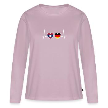 Laos Deutschland Herzschlag Flagge Deutsch Laote - Frauen Premium Bio Langarmshirt - Altrosa - Vorne - Julia (174cm)