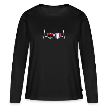 Libyen Frankreich Vintage Herzschlag Flagge Libyer - Frauen Premium Bio Langarmshirt - Schwarz - Vorne - Julia (174cm)