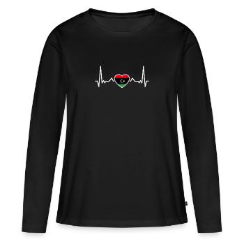 Libyen Herzschlag Libysche Flagge Libyer - Frauen Premium Bio Langarmshirt - Schwarz - Vorne - Julia (174cm)