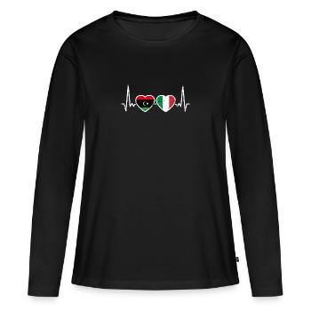 Libyen Italien Vintage Herzschlag Flagge Libyer - Frauen Premium Bio Langarmshirt - Schwarz - Vorne - Julia (174cm)