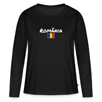 România Roumanie Drapeau Roumain Roumain - T-shirt manches longues Premium bio Femme - noir - Devant - Julia (174cm)