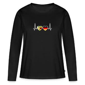 Simbabwe Deutschland Herzschlag Flagge Simbabwer - Frauen Premium Bio Langarmshirt - Schwarz - Vorne - Julia (174cm)