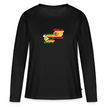 Simbabwe Spanien Flagge Spanier Simbabwer - Frauen Premium Bio Langarmshirt - Schwarz - Vorne - Julia (174cm)
