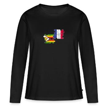 Simbabwe Frankreich Vintage Flagge Simbabwer - Frauen Premium Bio Langarmshirt - Schwarz - Vorne - Julia (174cm)