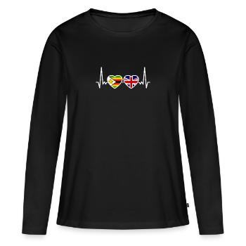 Zimbabwe UK Herzschlag Flagge Britisch Zimbabwisch - Frauen Premium Bio Langarmshirt - Schwarz - Vorne - Julia (174cm)
