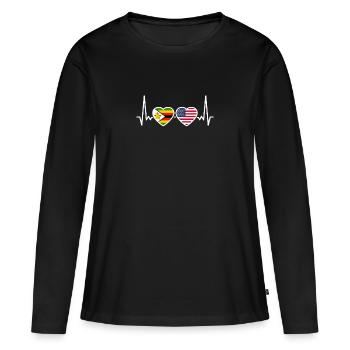 Zimbabwe USA Herzschlag Flagge Simbabwer - Frauen Premium Bio Langarmshirt - Schwarz - Vorne - Julia (174cm)