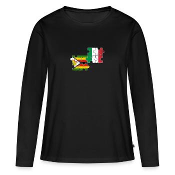 Simbabwe Italien Vintage Flagge Simbabwer - Frauen Premium Bio Langarmshirt - Schwarz - Vorne - Julia (174cm)
