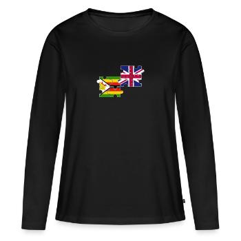 Zimbabwe UK Flagge Britisch Zimbabwisch - Frauen Premium Bio Langarmshirt - Schwarz - Vorne - Julia (174cm)