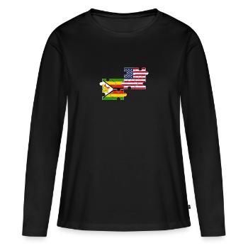 Zimbabwe USA Flagge Amerikaner Simbabwer - Frauen Premium Bio Langarmshirt - Schwarz - Vorne - Julia (174cm)