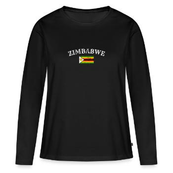 Zimbabwe Vintage Simbabwe Simbabwische Flagge - Frauen Premium Bio Langarmshirt - Schwarz - Vorne - Julia (174cm)