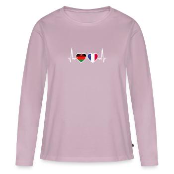Malawi France Vintage Heartbeat drapeau - T-shirt manches longues Premium bio Femme - rose poudré - Devant - Julia (174cm)