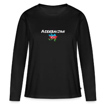 Azerbaïdjan Vintage carte drapeau de l’Azerbaïdjan - T-shirt manches longues Premium bio Femme - noir - Devant - Julia (174cm)