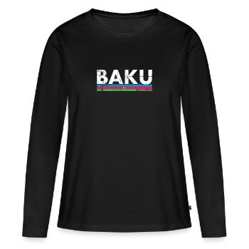 Bakou Vintage Azerbaïdjan Drapeau de l’Azerbaïdjan - T-shirt manches longues Premium bio Femme - noir - Devant - Julia (174cm)
