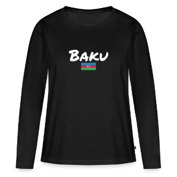 Bakou Azerbaïdjan Drapeau de l’Azerbaïdjan - T-shirt manches longues Premium bio Femme - noir - Devant - Julia (174cm)