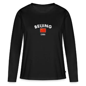 Pékin Chine Drapeau chinois Chinois - T-shirt manches longues Premium bio Femme - noir - Devant - Julia (174cm)