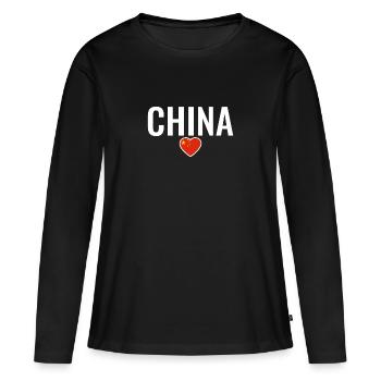 Chine Drapeau chinois Chinois - T-shirt manches longues Premium bio Femme - noir - Devant - Julia (174cm)