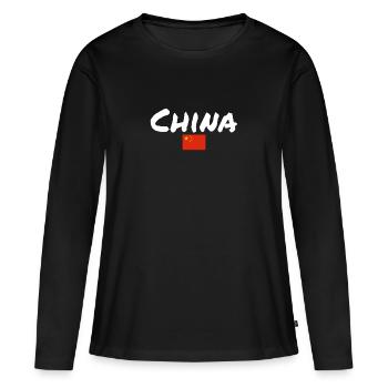 Chine Drapeau chinois Chinois - T-shirt manches longues Premium bio Femme - noir - Devant - Julia (174cm)